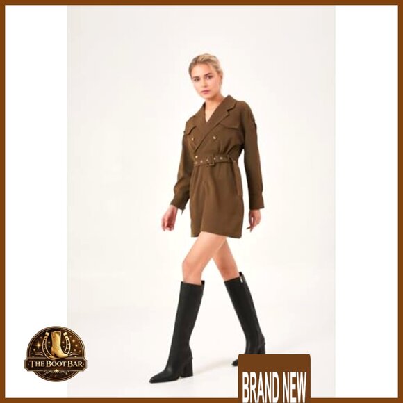 Knee High Tall Boots Chunky Heel Pointed Toe Side Zip Faux Leather - Picture 3 of 7